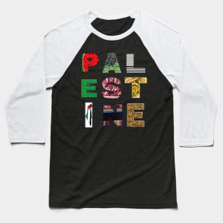 PALESTINE - Palestinian Symbols - Watermelon - Olives - Keffiyeh - Arabic Writing - Palestine Fabric  - Hummus - Palestine Flag Map - Palestinian Fabric - Za'atar - Front Baseball T-Shirt